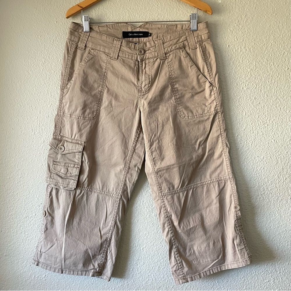 Calvin Klein Jeans Cargo Utility Pants Women’s 8 Khaki Tan Y2K Streetwear Grunge - Picture 4 of 14